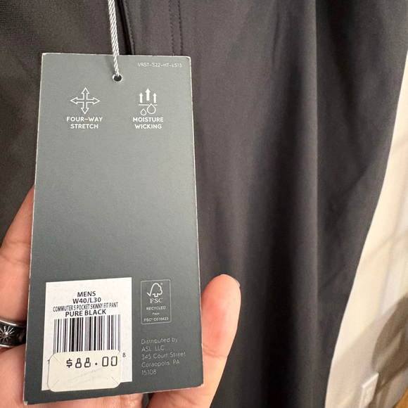 Men's VRST Black Commuter 5-Pocket Skinny Fit Pants Waist 40 - Picture 3 of 6